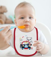 BK Kids Sevimli Sürücü Tasarımlı Kırmızı Bebek Mama Önlüğü-1