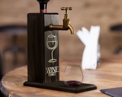 BK Gift Aynalı Altın Kabartma Musluklu Doğal Siyah(Ebony) Ahşap Şarap Standı, Home Bar, İçecek Dispenseri, Ahşap İçecek Çeşmesi-5