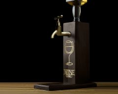 BK Gift Aynalı Altın Kabartma Musluklu Doğal Siyah(Ebony) Ahşap Şarap Standı, Home Bar, İçecek Dispenseri, Ahşap İçecek Çeşmesi-5