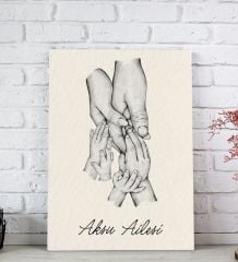BK Gift Kişiye Özel El Ele Tutuşan Aile Tasarımlı Siyah Beyaz Kanvas Tablo-3 20x30, Anneye Hediye, Aile Hediyesi