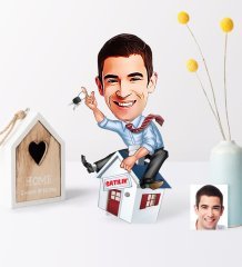 Kişiye Özel Bay Emlakçı Karikatür Ahşap Biblo - 1