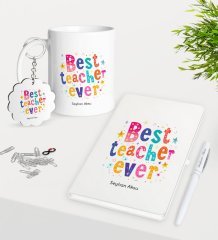 Kişiye Özel En İyi Öğretmen Kupa Anahtarlık Beyaz Defter Kalem Hediye Seti-12