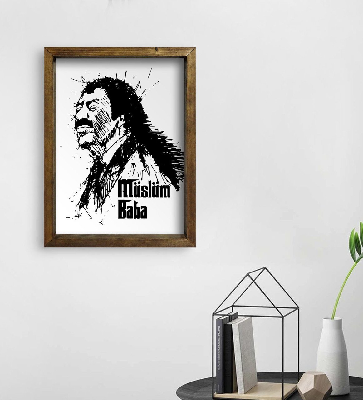 BK Home Müslüm Baba Tasarımlı Doğal Masif Ahşap Çerçeveli Tablo 45x65cm-3