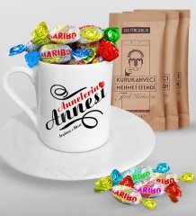 Kişiye Özel Annelerin Annesi Tasarımlı Türk Kahvesi Fincanı Mehmet Efendi Kahve ve Haribo Şeker Hediye Seti-1