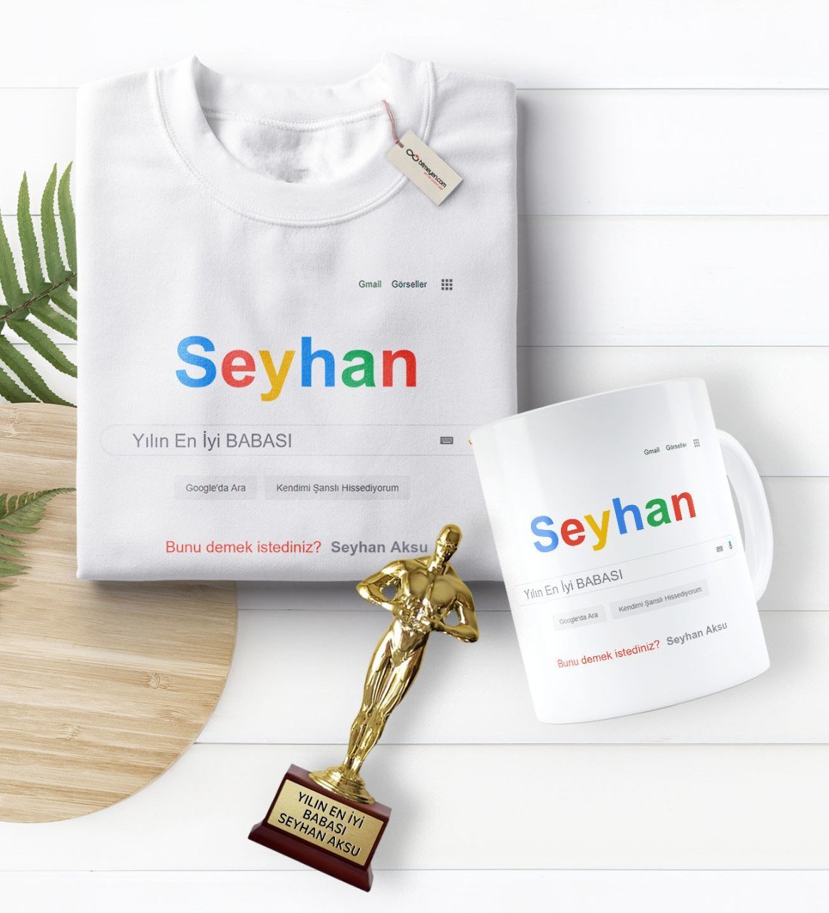 Kişiye Özel Google Yılın En İyi Babası Tişört Kupa Oscar Ödülü Hediye Seti