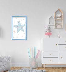 BK Home Sevimli Yıldız Tasarımlı Dekoratif Mavi Ahşap Çerçeveli Çocuk Odası Tablo-1