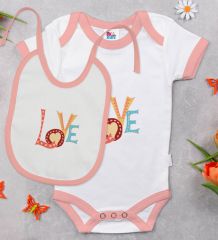 BK Kids Love Tasarımlı Pembe Bebek Body Zıbın ve Mama Önlüğü Hediye Seti-1