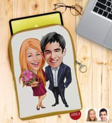 Kişiye Özel Sevgililer Karikatürlü Taşınabilir Koruyucu Tablet Kılıfı & Organizer Çanta - Sarı-94