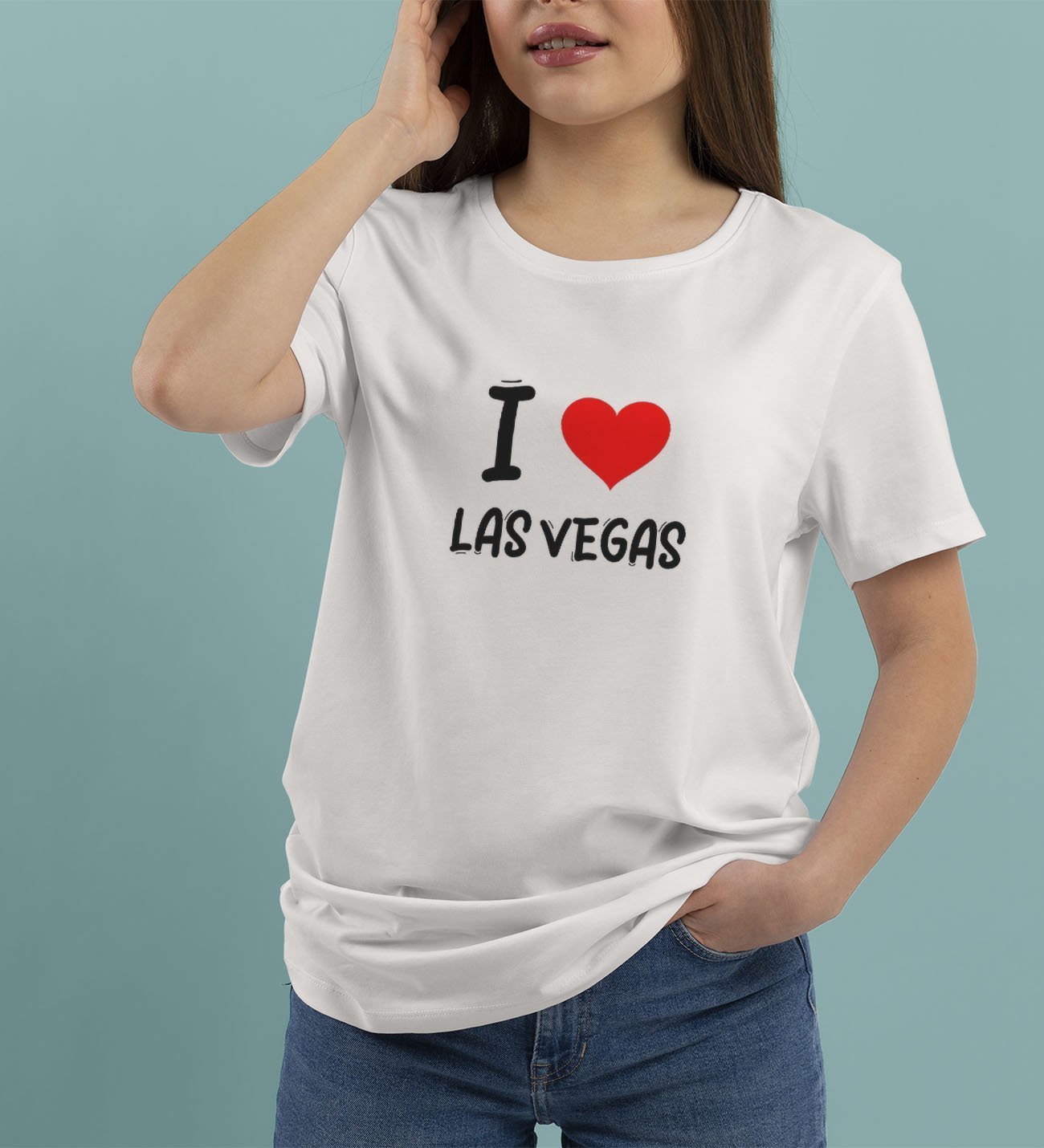 BK Gift I Love Las Vegas Tasarımlı Kadın Yuvarlak Yaka Tişört-1