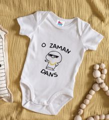 BK Kids O Zaman Dans Tasarımlı Beyaz Bebek Body Zıbın-1