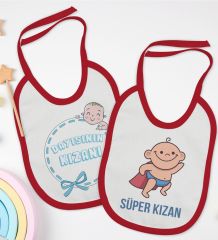 BK Kids Dayısının Kızanı ve Süper Kızan Tasarımlı 2’li Kırmızı Mama Önlüğü-1