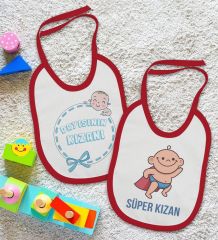 BK Kids Dayısının Kızanı ve Süper Kızan Tasarımlı 2’li Kırmızı Mama Önlüğü-1