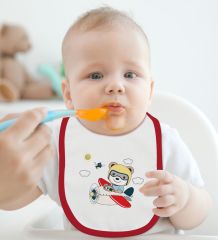 BK Kids Sevimli Pilot Tasarımlı Kırmızı Bebek Mama Önlüğü-1