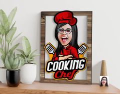 BK Gift Kişiye Özel Kadın Chef Karikatürlü 3D Ahşap Tablo, Sevgiliye Hediye, Arkadaşa Hediye, Yıl Dönümü Hediyesi, Doğum Günü Hediyesi-5
