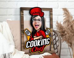 BK Gift Kişiye Özel Kadın Chef Karikatürlü 3D Ahşap Tablo, Sevgiliye Hediye, Arkadaşa Hediye, Yıl Dönümü Hediyesi, Doğum Günü Hediyesi-5