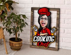 BK Gift Kişiye Özel Kadın Chef Karikatürlü 3D Ahşap Tablo, Sevgiliye Hediye, Arkadaşa Hediye, Yıl Dönümü Hediyesi, Doğum Günü Hediyesi-5