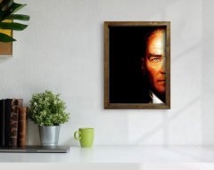 BK Home Atatürk Tasarımlı Doğal Masif Ahşap Çerçeveli Tablo 45x65cm-18