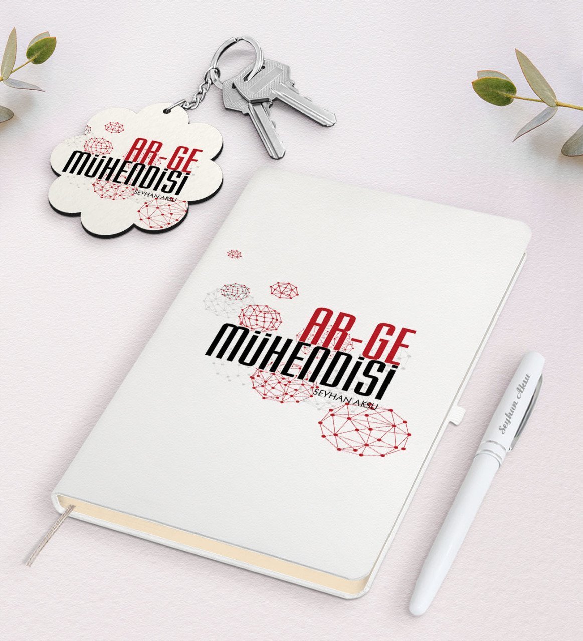 Kişiye Özel Ar-Ge Mühendisi Beyaz Defter Kalem Ve Anahtarlık Hediye Seti-1