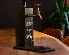 BK Gift Aynalı Altın Kabartma Musluklu Doğal Siyah(Ebony) Ahşap Şarap Standı, Home Bar, İçecek Dispenseri, Ahşap İçecek Çeşmesi-4