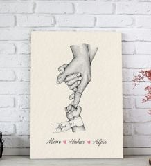 BK Gift Kişiye Özel El Ele Tutuşan Aile Tasarımlı Siyah Beyaz Kanvas Tablo-2 20x30, Anneye Hediye, Aile Hediyesi