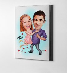 Kişiye Özel Sevgililer Karikatür Kanvas Tablo (50 x 70 cm.) 3