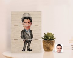 Kişiye Özel Erkek Mühendis Karikatürlü Otantik Masaüstü Ahşap Palet Çerçeve