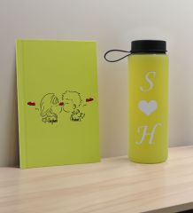 BK Gift Sevgiliye Özel İsimli Sarı Defter ve Cam Matara Hediye Seti-8, Sevgiliye Hediye, Sevgililer Günü, Yeni İş Hediyesi