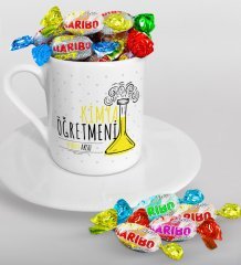 Kişiye Özel Kimya Öğretmeni Türk Kahvesi Fincanı ve Haribo Şeker Hediye Seti-5