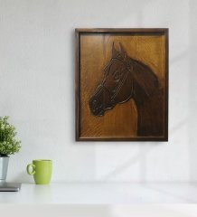 BK Gift Özel Yapım At Kabartma Figürlü Ahşap Çerçeveli Tablo