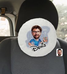 Kişiye Özel İsimli Erkek Antrenör Karikatürlü Yuvarlak Araç Koltuk Yastığı-1