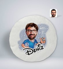Kişiye Özel İsimli Erkek Antrenör Karikatürlü Yuvarlak Araç Koltuk Yastığı-1