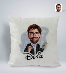 Kişiye Özel İsimli Erkek Milyoner Karikatürlü Kare Araç Koltuk Yastığı-1