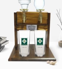 Kişiye Özel Renkli Baskılı Osmaniye Tasarımlı Turistik İkili Rakı Bardağı ve Çift Musluklu Doğal Ahşap Rakı Standı-1