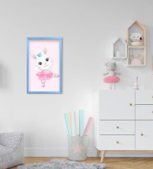 BK Home Sevimli Tavşan Tasarımlı Dekoratif Mavi Ahşap Çerçeveli Çocuk Odası Tablo-3