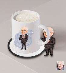 Kişiye Özel Dede Karikatürlü Beyaz Kupa ve Ahşap Bardak Altlığı Hediye Seti-1