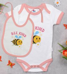 BK Kids Bee Kind Tasarımlı Pembe Bebek Body Zıbın ve Mama Önlüğü Hediye Seti-1