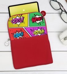 BK Gift Pop Art Tasarımlı Taşınabilir Koruyucu Tablet Kılıfı & Organizer Çanta - Kırmızı-2