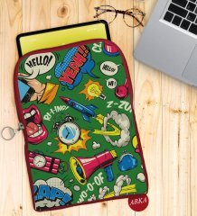 BK Gift Pop Art Tasarımlı Taşınabilir Koruyucu Tablet Kılıfı & Organizer Çanta - Kırmızı-2