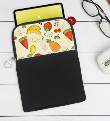 BK Gift Meyveler Tasarımlı Taşınabilir Koruyucu Tablet Kılıfı & Organizer Çanta - Siyah-2