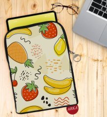 BK Gift Meyveler Tasarımlı Taşınabilir Koruyucu Tablet Kılıfı & Organizer Çanta - Siyah-2