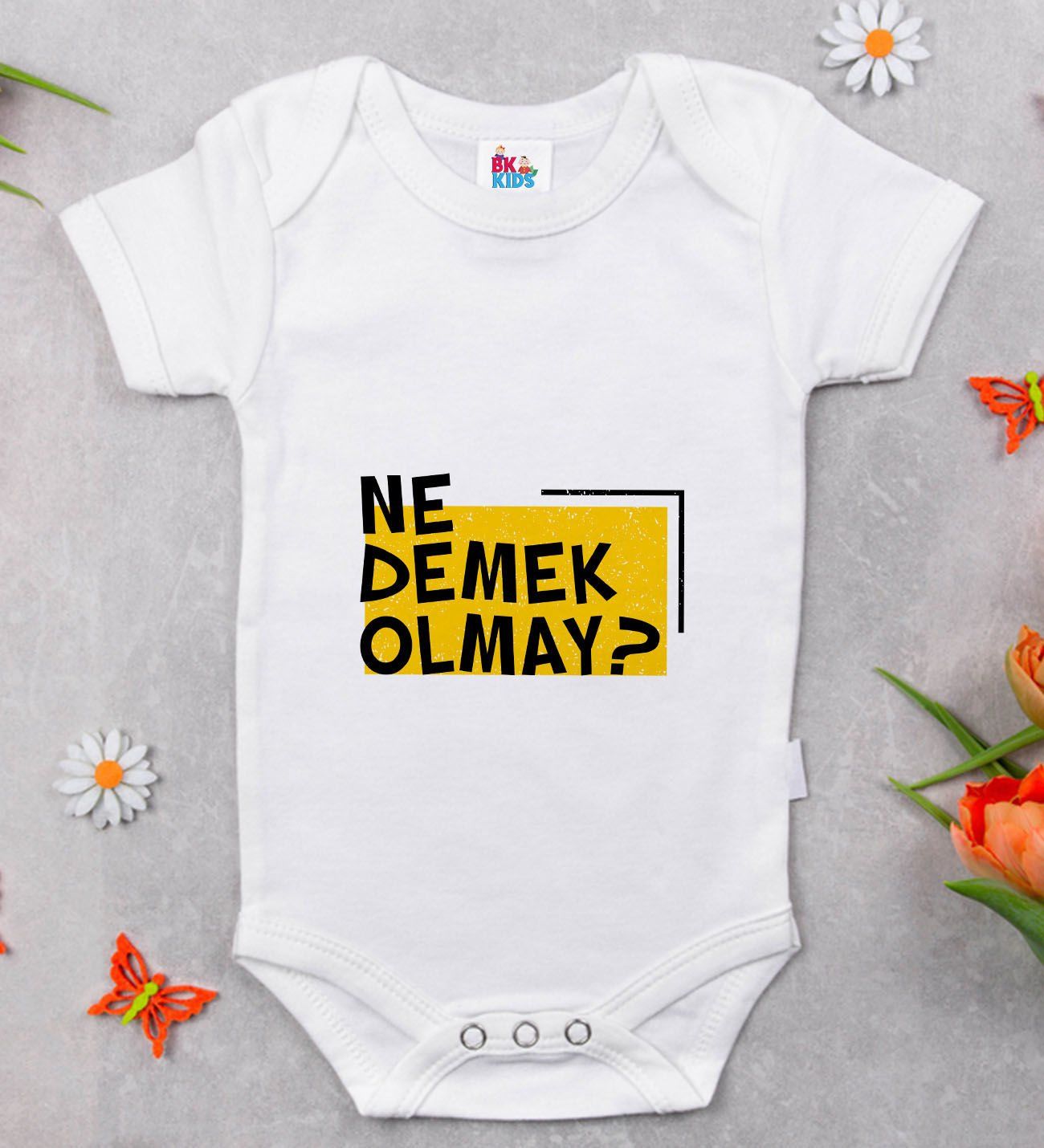 BK Kids Ne Demek Olmay Tasarımlı Beyaz Bebek Body Zıbın-1