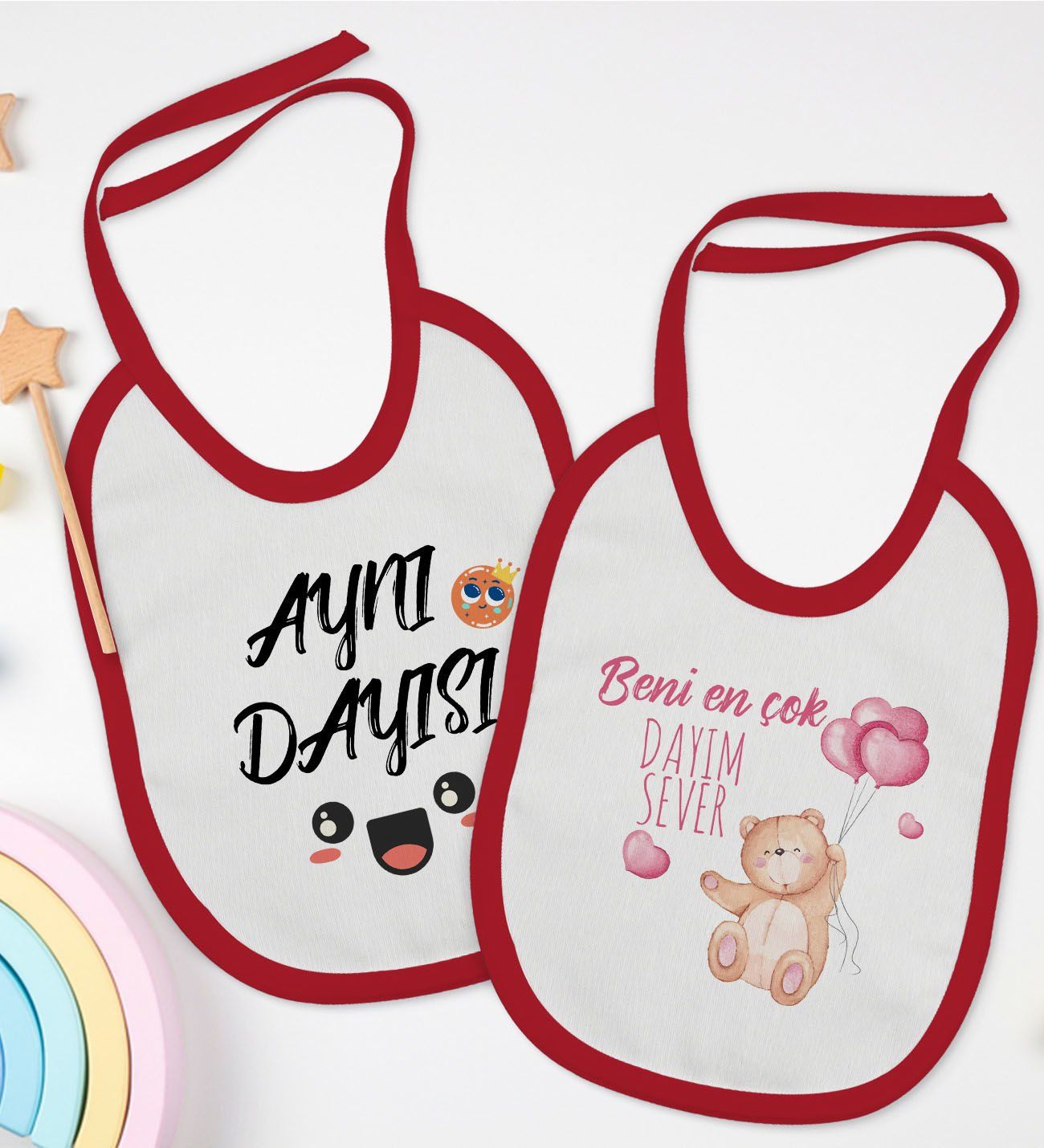 BK Kids Dayı Tasarımlı 2’li Kırmızı Mama Önlüğü-1