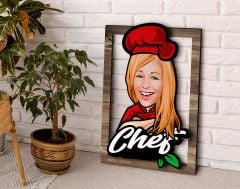 BK Gift Kişiye Özel Kadın Chef Karikatürlü 3D Ahşap Tablo, Sevgiliye Hediye, Arkadaşa Hediye, Yıl Dönümü Hediyesi, Doğum Günü Hediyesi-4