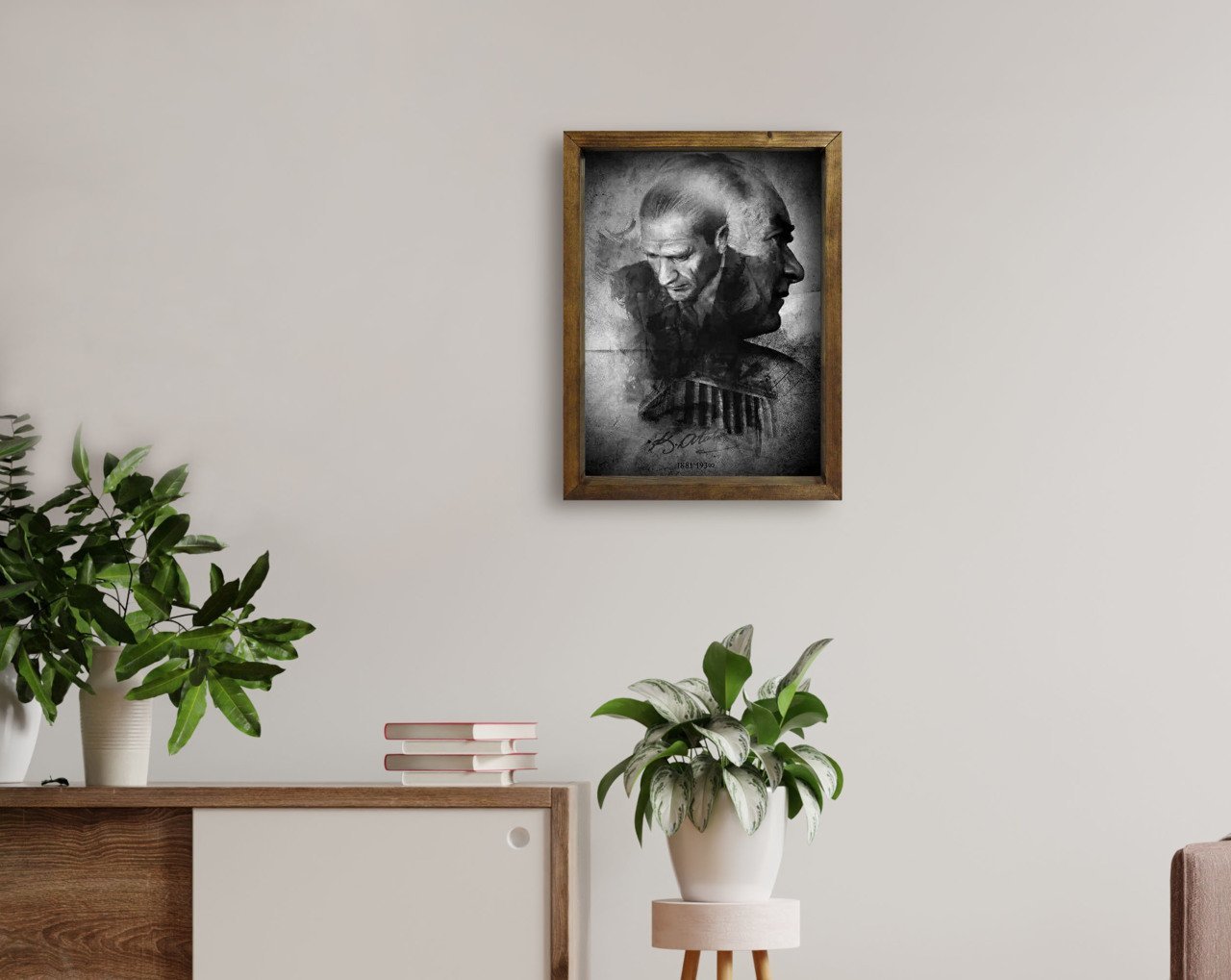 BK Home Atatürk Tasarımlı Doğal Masif Ahşap Çerçeveli Tablo 45x65cm-17