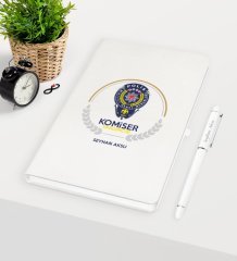 Kişiye Özel Komiser Yardımcısı Temalı Beyaz Defter Kalem Seti - 2