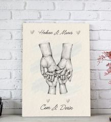 BK Gift Kişiye Özel El Ele Tutuşan Aile Tasarımlı Siyah Beyaz Kanvas Tablo-1 20x30, Anneye Hediye, Aile Hediyesi