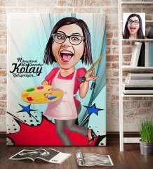 Kişiye Özel Bayan Ressam Karikatür Kanvas Tablo (70 x 100 cm.) 1