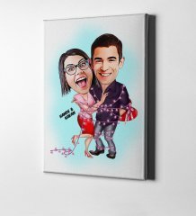 Kişiye Özel Sevgililer Karikatür Kanvas Tablo (50 x 70 cm.) 2