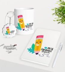 Kişiye Özel En İyi Öğretmen Kupa Anahtarlık Beyaz Defter Kalem Hediye Seti-10