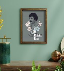 BK Home Müslüm Baba Tasarımlı Doğal Masif Ahşap Çerçeveli Tablo 45x65cm-1